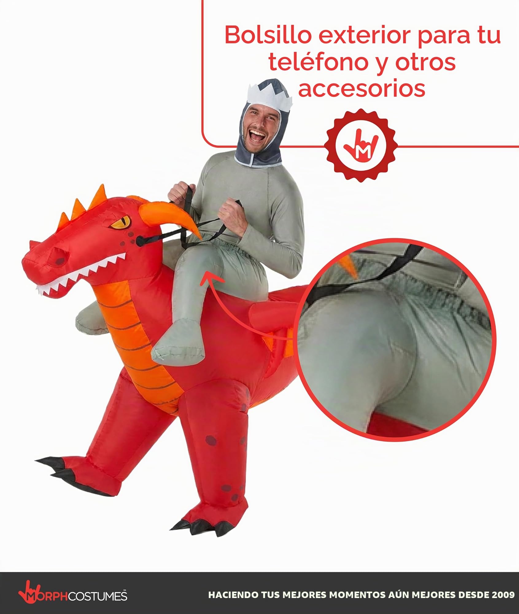 Morph Disfraz Dragón Hinchable, Divertido Disfraz de Montar para Halloween, Perfecto para Fiestas y Eventos, Talla única