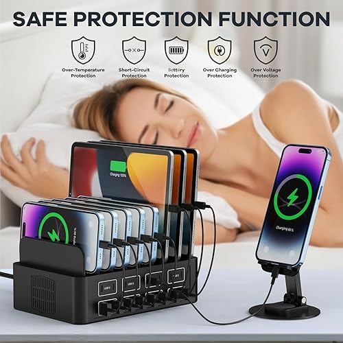 Miniatura 5 de Estación de carga de 150 W35 A para múltiples dispositivos, estación de carga rápida RUANSZZ USB  C de 16 puertos, organizador de cargador múltiple