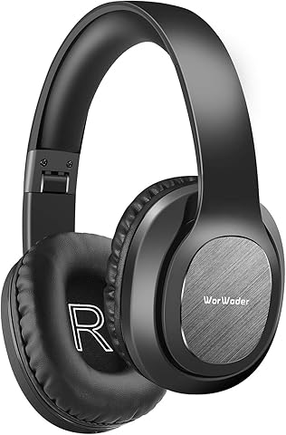 WorWoder Bluetooth Headphones Over Ear, [50 Hrs Playtime] Wireless Headphones, Foldable Hi-Fi Stereo, Soft Memory Protein Earmuffs, Built-in Microphone ＆ Wired Mode for Cellphone PC(Black)