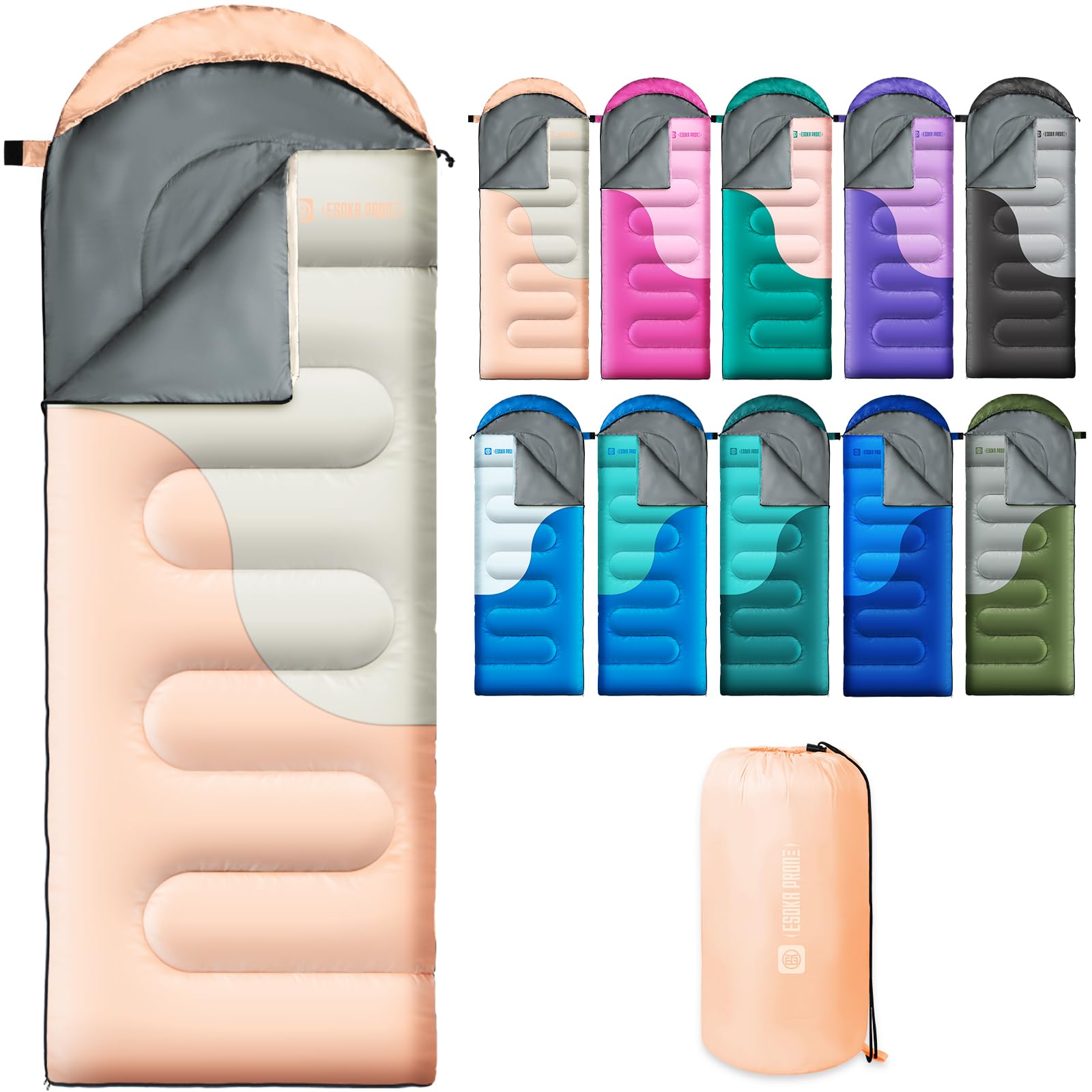 Sleeping Bags for Adults&Kids,Lightweight Waterproof Warm Weather Sleeping Bag,Compact Portable Sleeping Bag for Camping,Essentials Gear for Camping Hiking Outdoor Travel (Pink&Khaki)