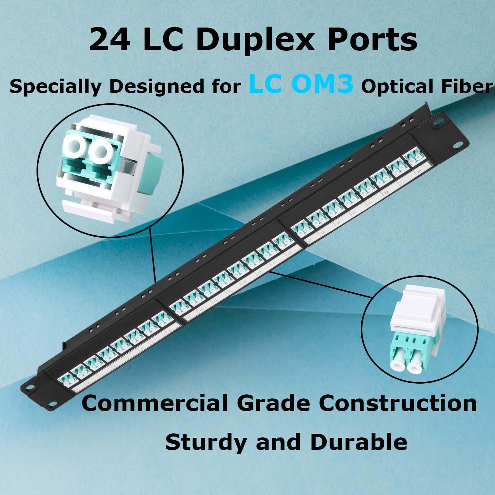 Panneau de brassage en fibre optique 1U avec 24 adaptateurs de fibre optique monomode LC OS2, coupleurs Keystone Jack modulaire avec clé en ligne blanche, connecteurs monomode pour racks