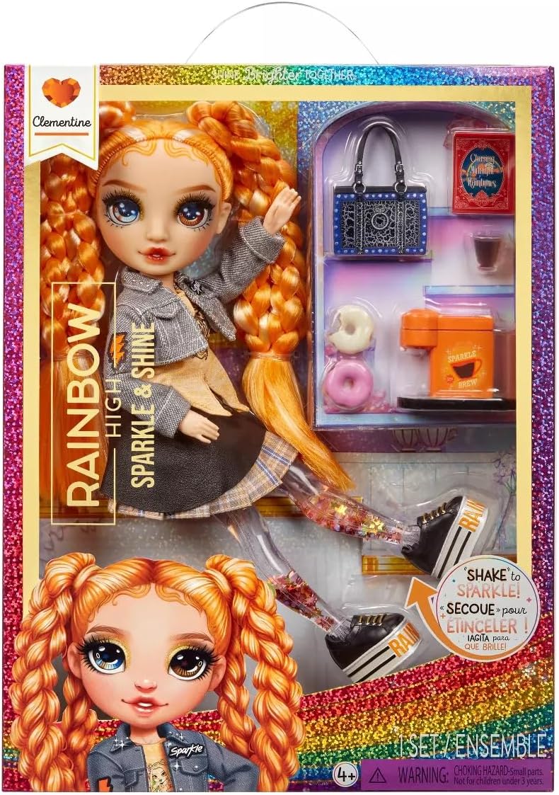 Sparkle and Shine - Clementine (Orange) - 11" Fashion Doll with Liquid Sparkles on Legs, Shake to See Them Shine, Great for Boys and Girls Ages 4-12