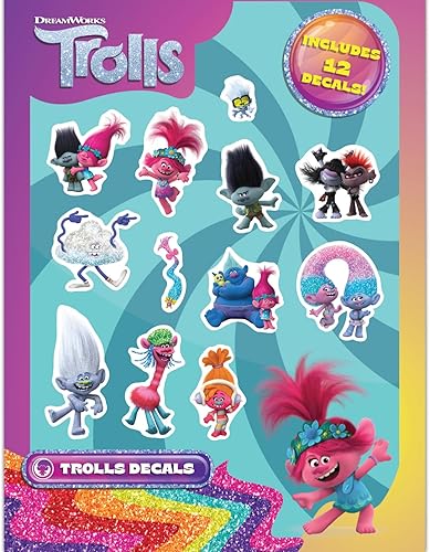 DreamWorks Trolls Calcomanías de vinilo, juego de 12 calcomanías de película de Trolls para automóvil, botella de agua, bicicleta, casco, laptop,