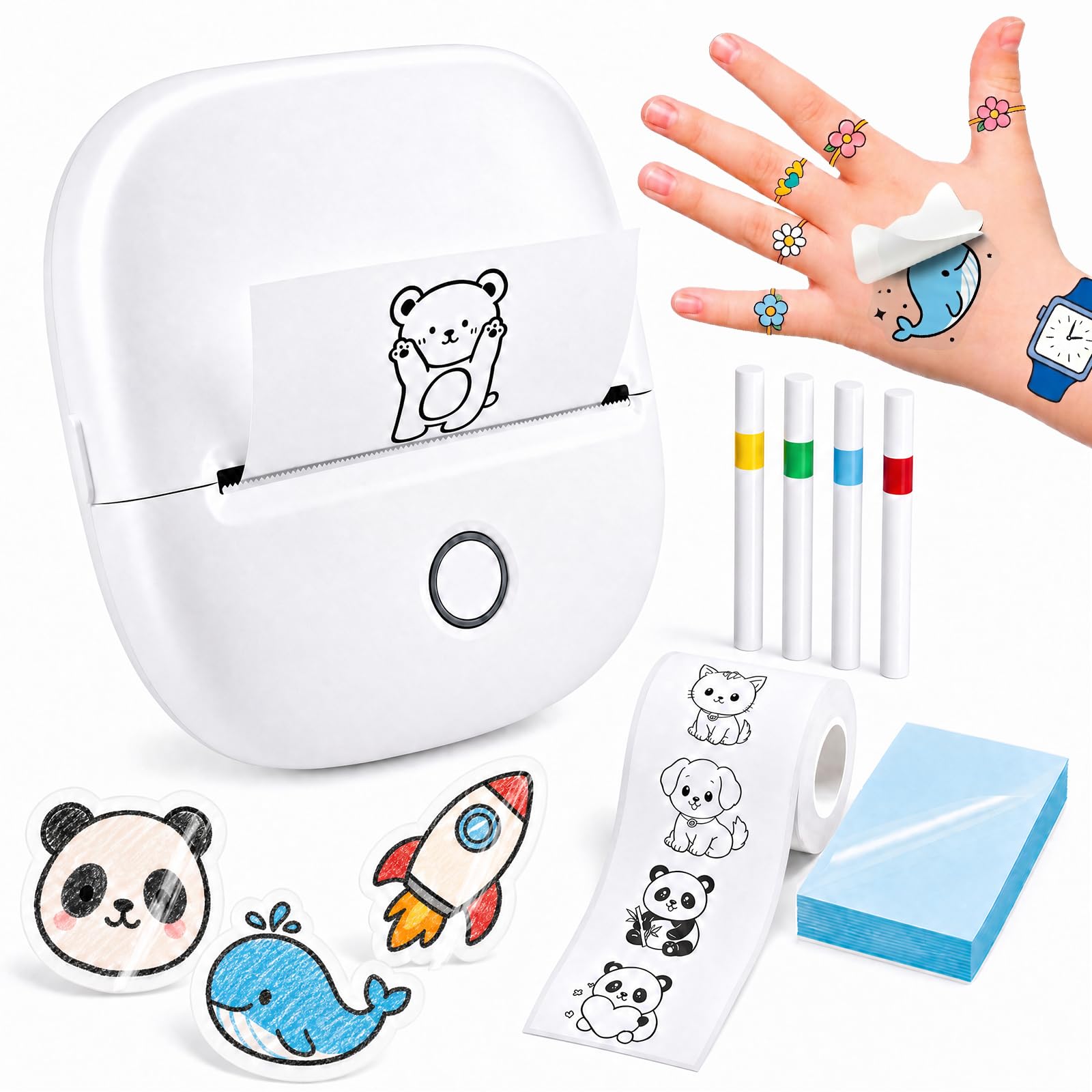 ByteCintia Temporary Tattoo Maker for Kids, Inkless Thermal Printer with AI Design App & Photo-to-Art, Mess-Free DIY Arts & Crafts with Markers, Children's Gifts for Ages 5-12 (White)