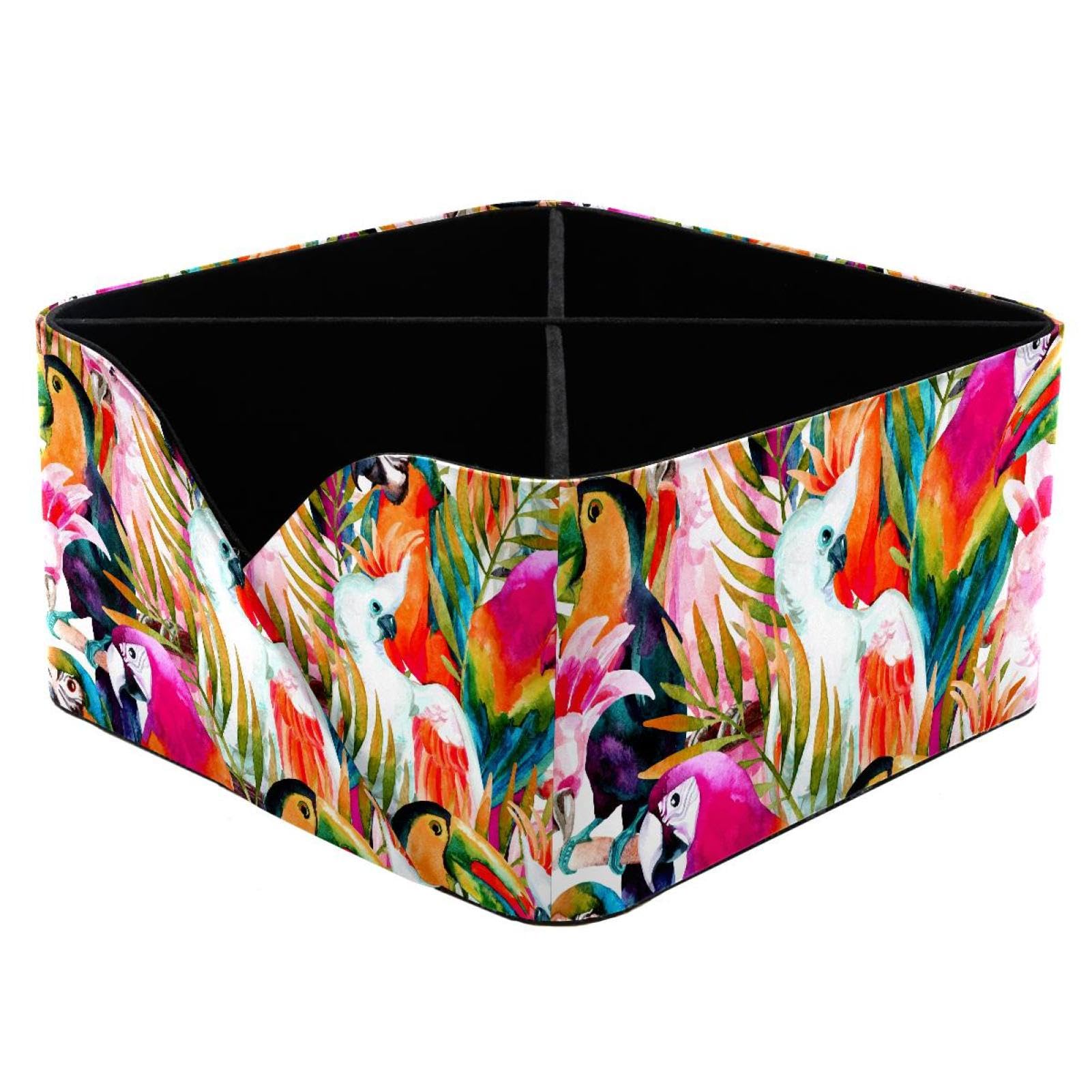 KengjuTesu Watercolor Parrots Palm Leaves Pattern Desktop Organizer Pen Holder, Rectangular Pencil Cup for Office, Study and Makeup Stations
