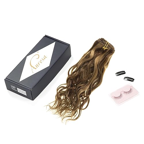 Miniatura 7 de Anrosa Extensiones de cabello humano de 18 pulgadas con clip P #427, onda natural, cabello humano Remy real, color piano #4 con color rubio fresa