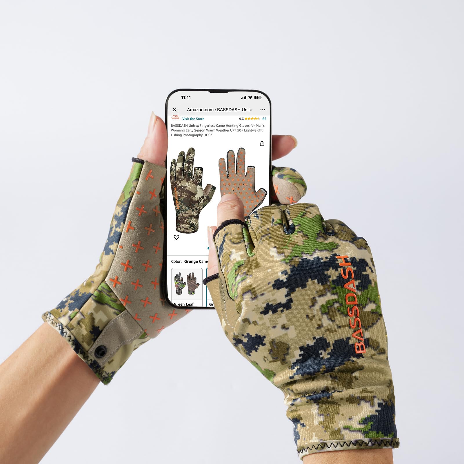 BASSDASH Guantes unisex de caza con forro polar sin dedos para clima frío, UPF 50+, ligeros, para fotografía de pesca, HG06