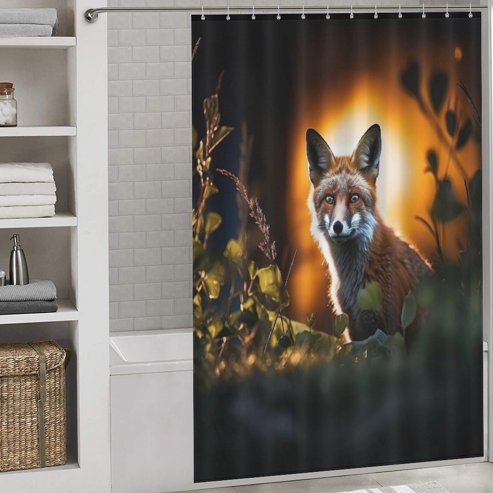 Rideau de douche renard contre les inondations de salle de bain en tissu polyester lavable