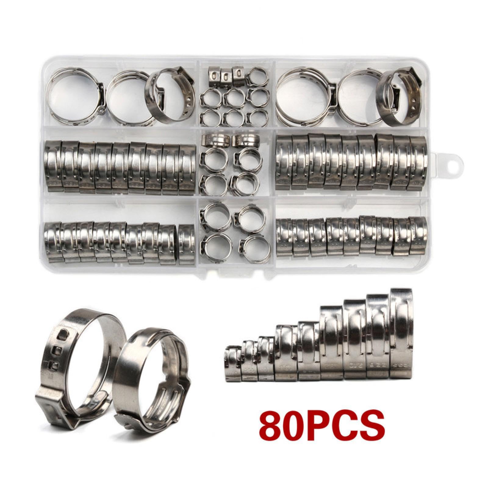 Abrazaderas de manguera de una sola oreja, sin escalonamiento, de acero inoxidable 304, de 5,8 a 23,5 mm (45 unidades con alicate), 45/80 unidades