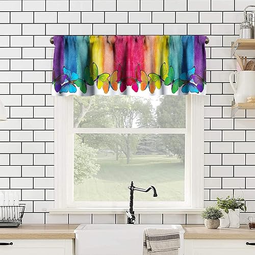 Miniatura 2 de Cenefa de ventana con diseño de mariposa y arco iris, diseño romántico de dibujos animados, acuarela, dormitorio, sala de estar, cocina, tratamiento