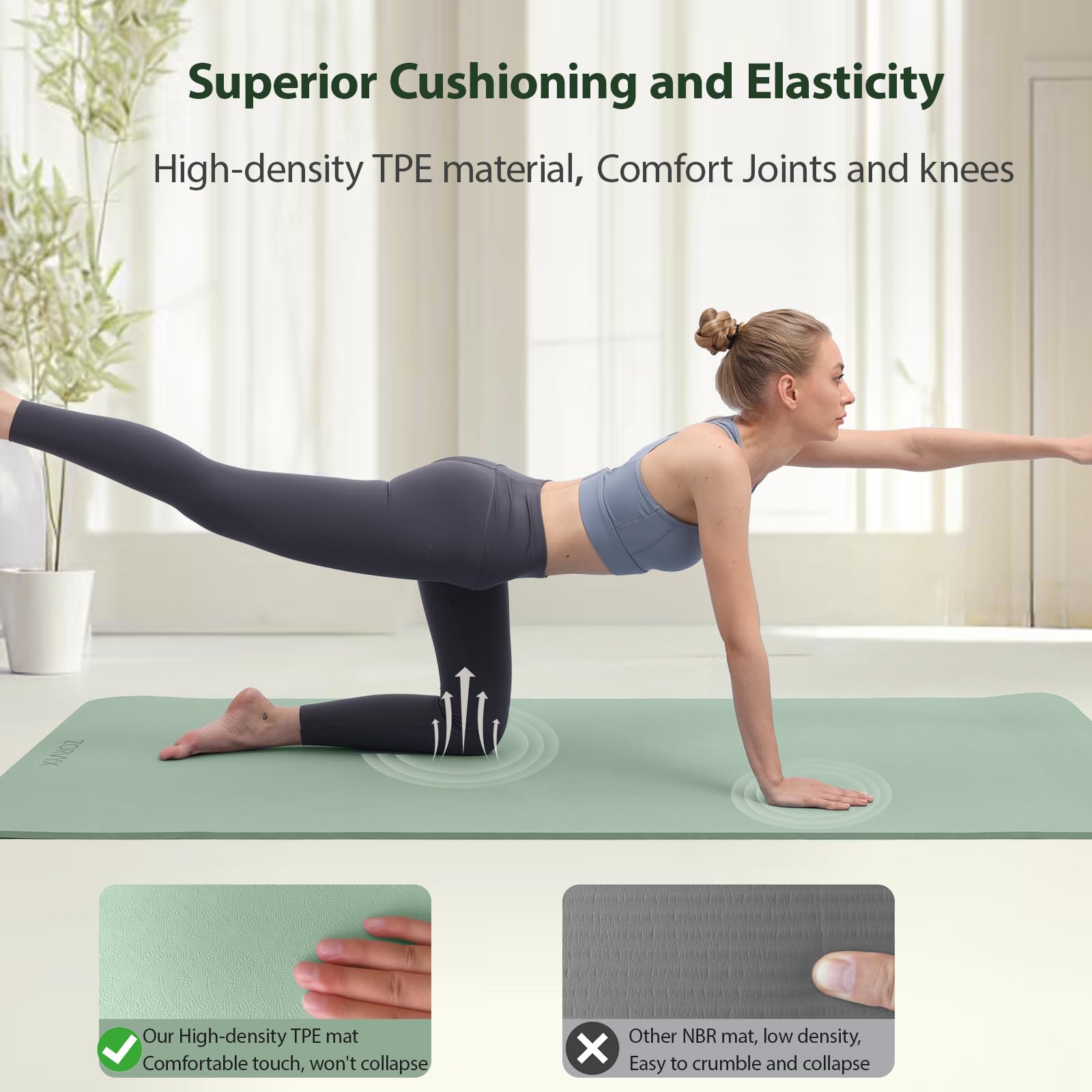 Tappetino Yoga Antiscivolo 200×100cm TPE 10mm Spesso Tappeto Palestra Grande, Tappetino per Ginnastica Fitness Pilates Esercizi a Casa e all'aperto