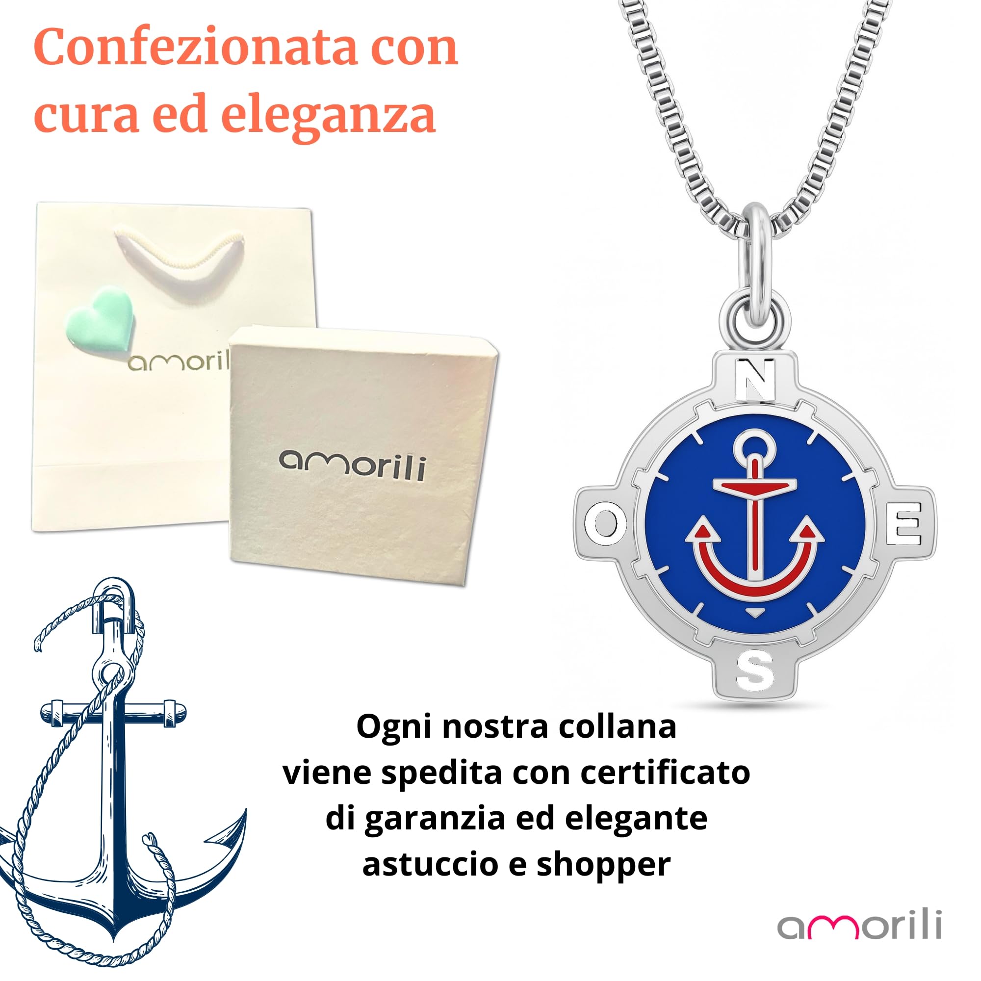 Collana Uomo Ancora Acciaio Inossidabile | Pendente Nautico con Smalti indelebili | Idea Regalo per Marinaio, Fidanzato, Papà | Stile Casual o Elegante cll0765c