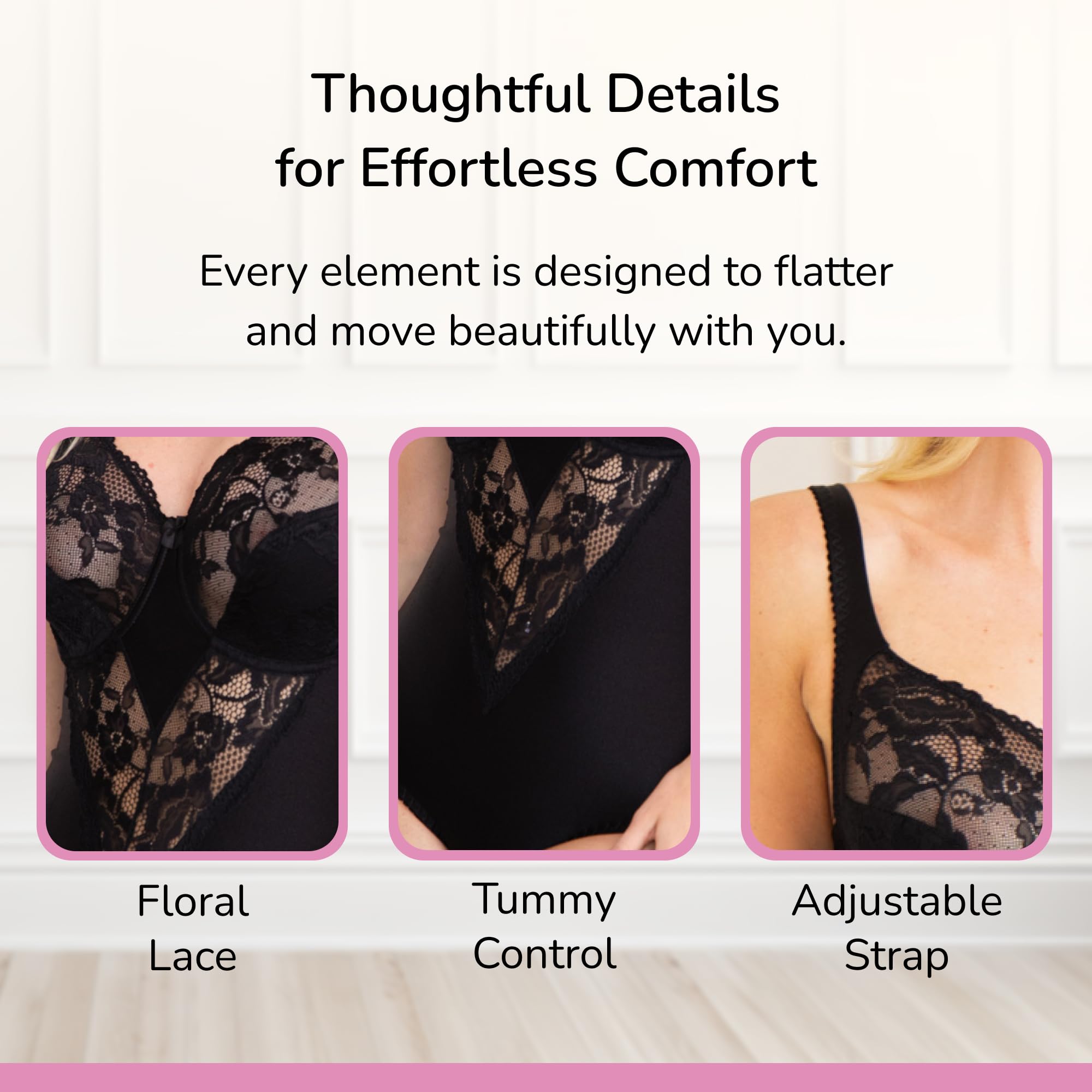 Camille Body Shapewear Donna Bianco - Reggiseno con ferretto Non imbottito, Pizzo Fiorito, Spalline regolabili, Guaina Silhouette, Lingerie Elegante