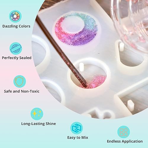 Miniatura 7 de HTVRONT Purpurina fina para resina, 32 frascos de purpurina extrafina para manualidades, tarro agitador para artes y manualidades para uñas,