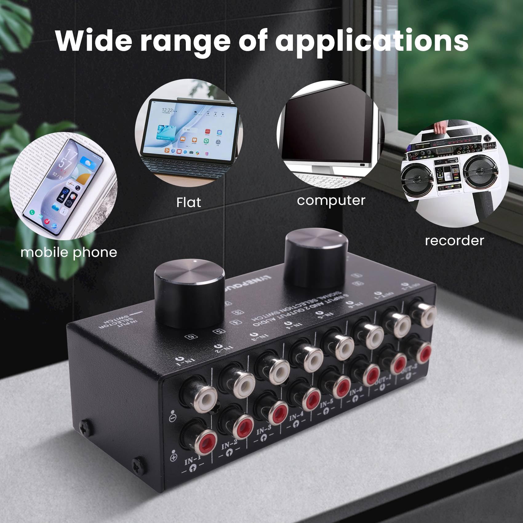 Conmutador 6 en 2 Salidas o 2 en 6 Salidas Conmutador de Altavoces Conmutador de SeleccióN de SeñAl de Fuente de Sonido EstéReo, Interfaz Adopta Interruptor Manual de DiseñO