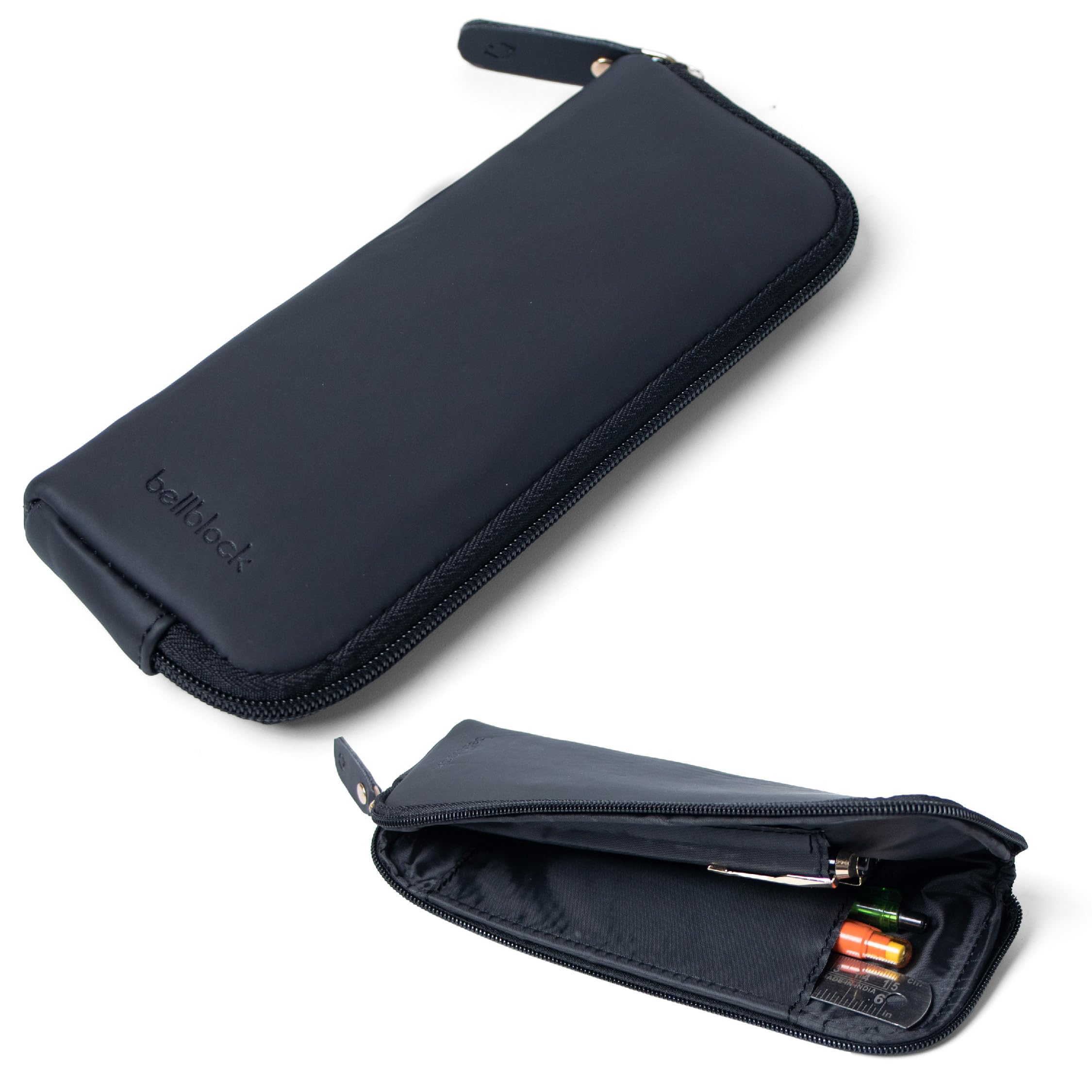bellblock Premium Stationery & Pencil Pouch | Aesthetic Pencil Case for School, Office | Portable Pouch for Stationery | Compact Pen Pouch | Vegan Leather (Black)-picture-38