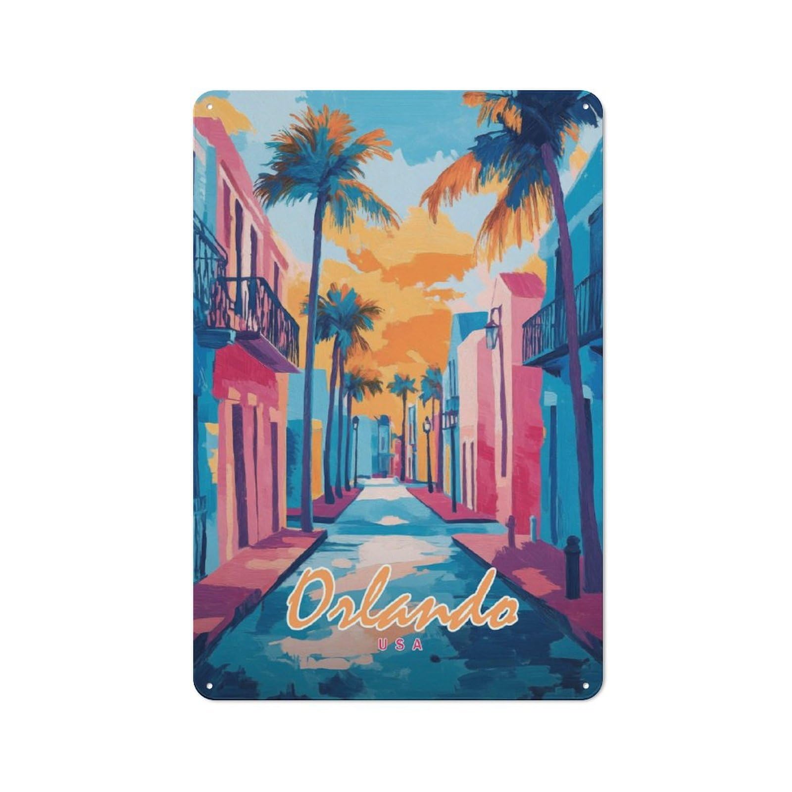 Orlando Street Scene Urban Metal Wall Decor 30x20cm, Industrial Metal Sign for Flat, Bar, Studio Or Gallery Wall