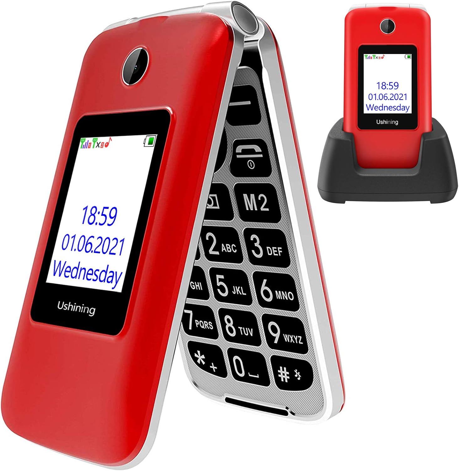 USHINING Senior Flip Mobile Phone,Big Button Mobile Phone For Elderly