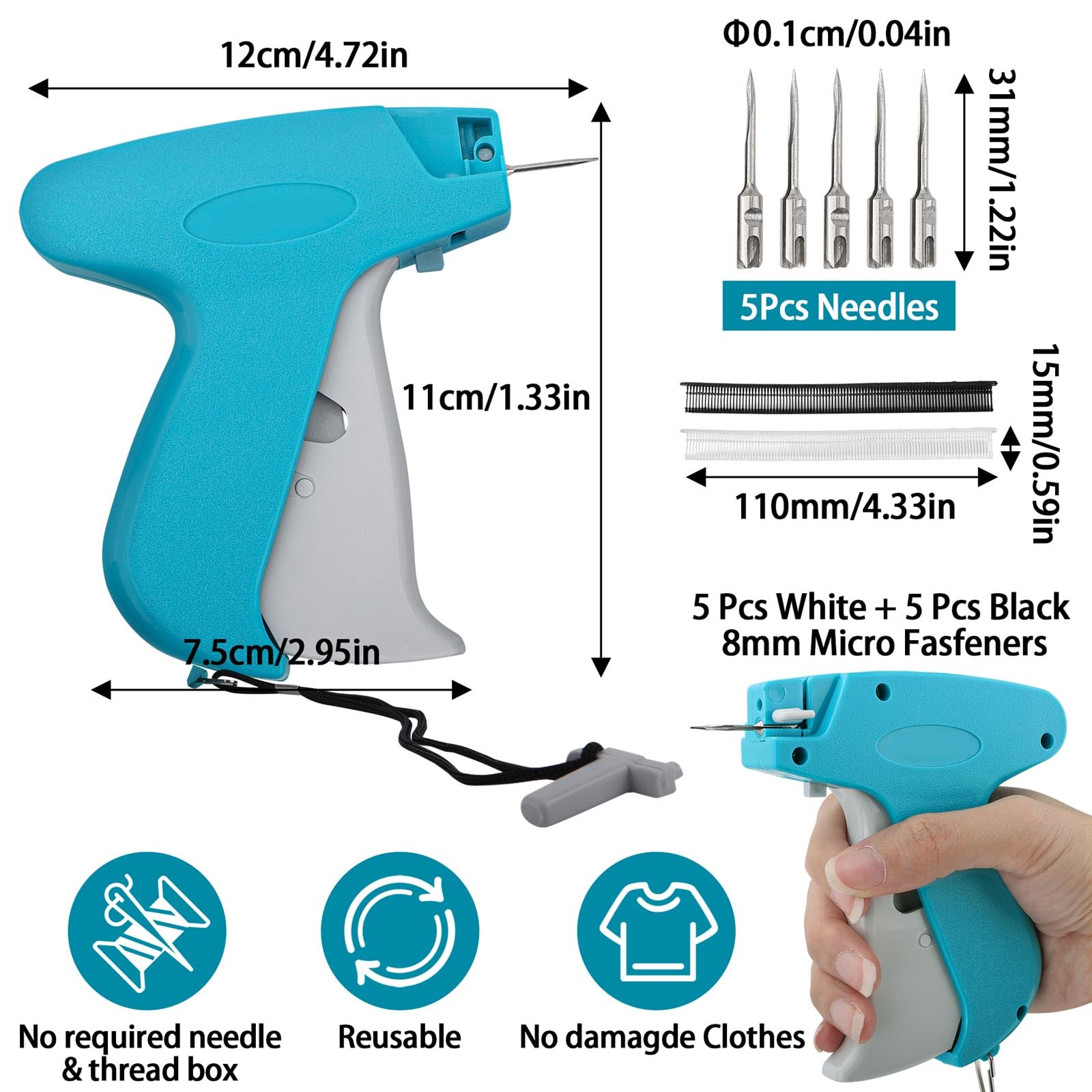 Quick Clothing Fixer – Mikrostichpistole Für Kleidung, Mit 5 Nadeln Und 1200 Verschlüssen