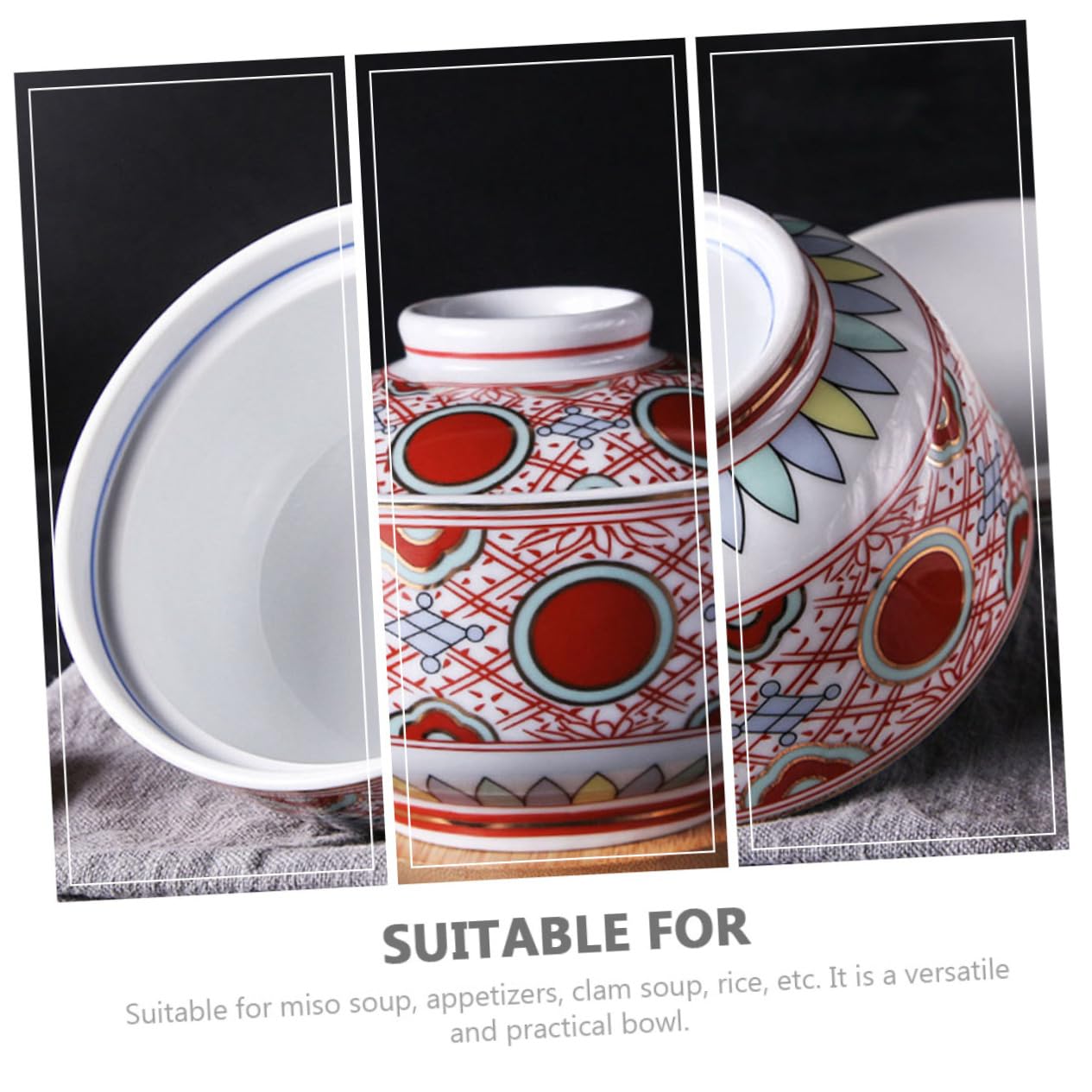 PRETYZOOM Tazón de Cerámica Rojo para Servir Comida con Tapa y Superficie Lisa, Adecuado para Aperitivos y Sopa Miso Hogar
