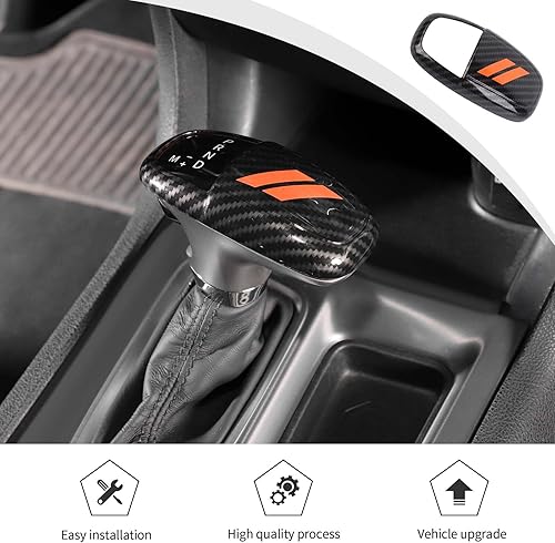 Miniatura 6 de JWWY Pomos de palanca de cambios para Dodge Challenger Charger 2015-2024+ Durango 2018-2023 Accesorios interiores de fibra de carbono naranja