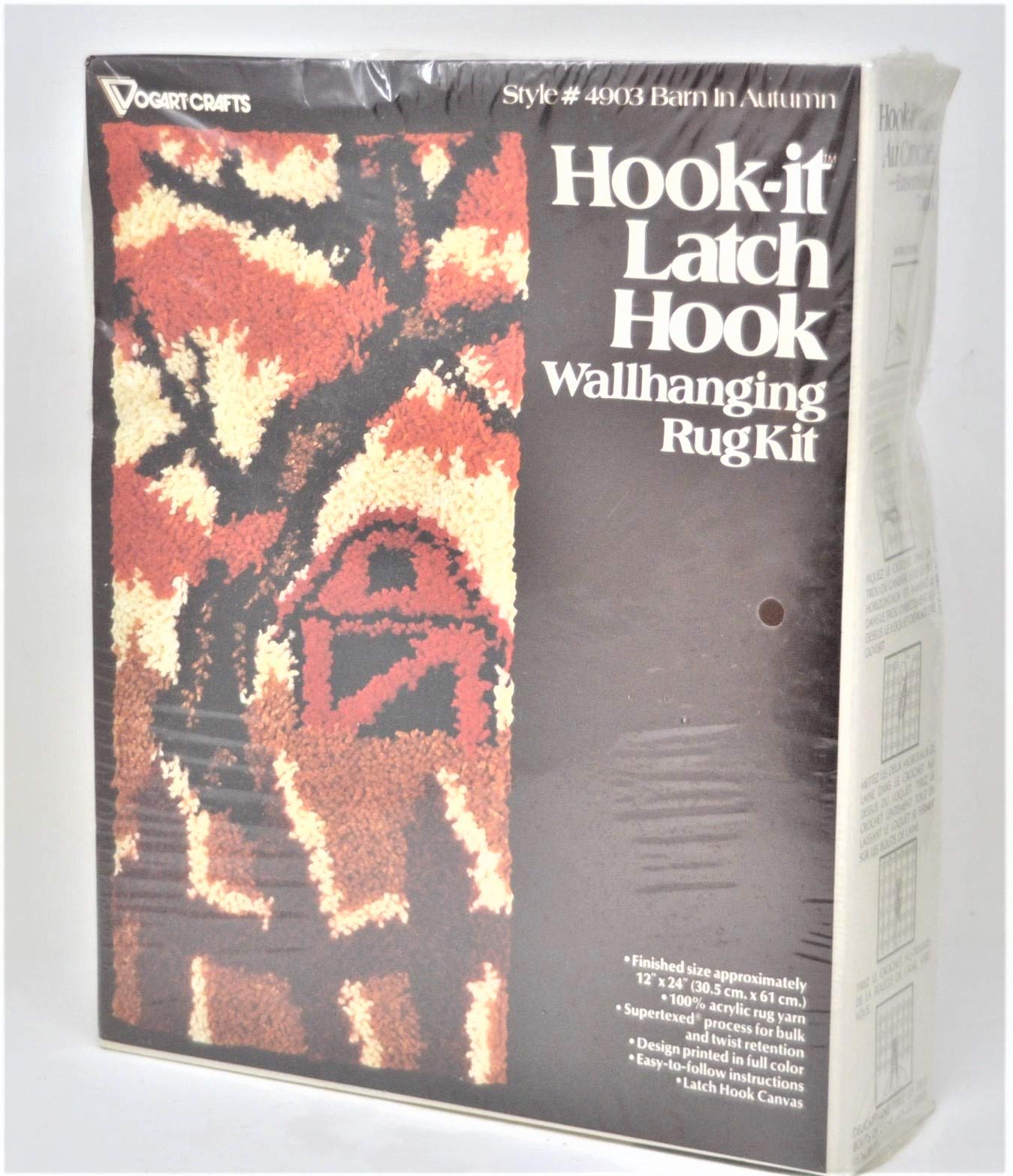 Vintage Vogart Crafts 12" x 24" Latch Hook Wallhanging Kit BARN in Autumn