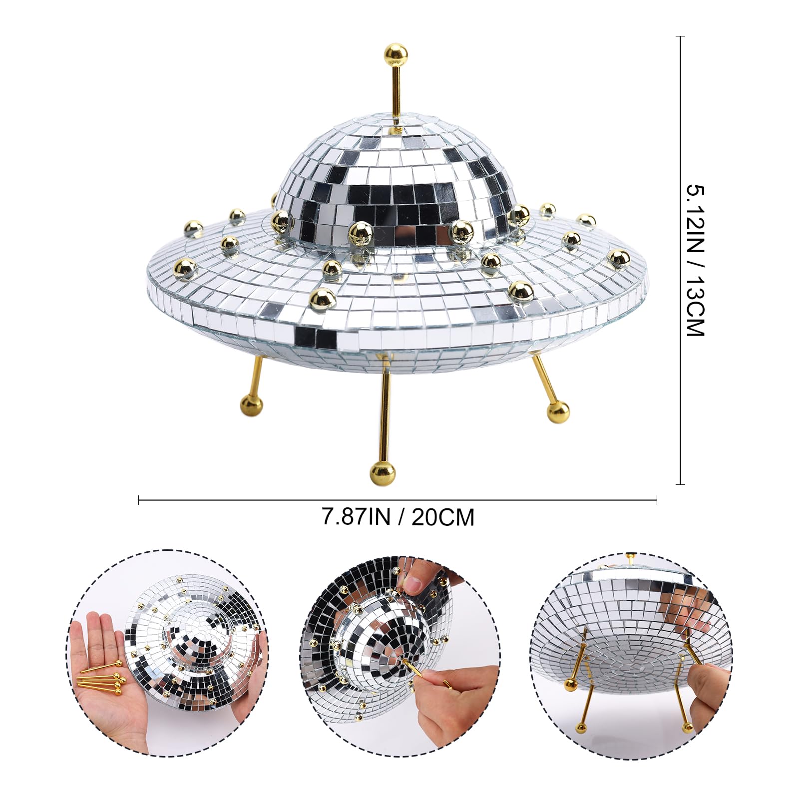 ZHANYUN UFO Disco Ball Decor Home?UFO Ornament Disco Ball?UFO Figurine Disco Ball Space Ship?Retro Space Decor Disco Mirror UFO Decorations for Table Desk Home Music Room Party Bar Handmade Gift