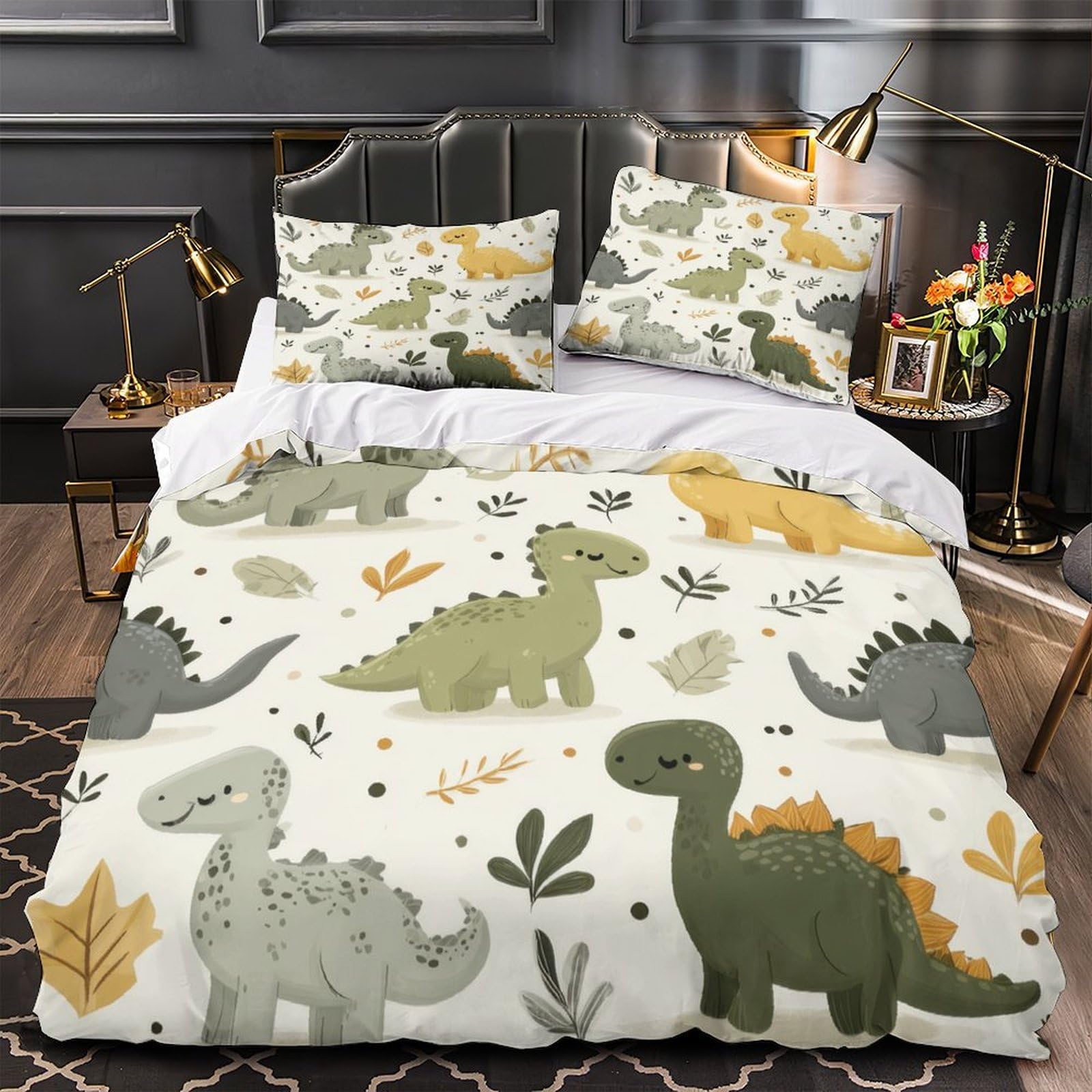 Housse de couette dinosaure enfant 140x200 parure lit microfibre douce