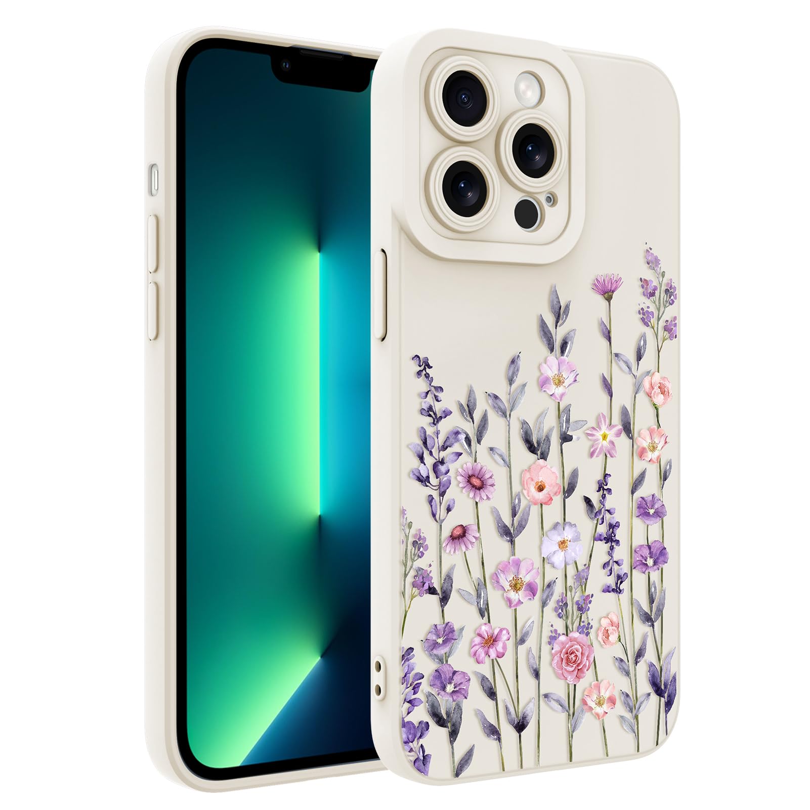 Designed for iPhone 13 Pro Max Case, Cute Flower Floral Pattern Design, Slim Soft TPU Liquid Silicone Protective Cover for Women Girls - White