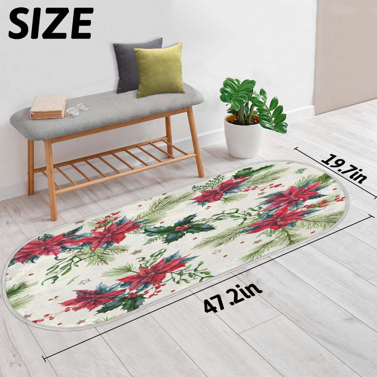 TropicalLife Kwiaty wilczomlecza Boże Narodzenie dywanik mata 50 x 120 cm, kwiaty długie włosy pogrubione dywaniki do pokoju kuchni domu łazienki wewnątrz antypoślizgowa mata podłogowa dywaniki