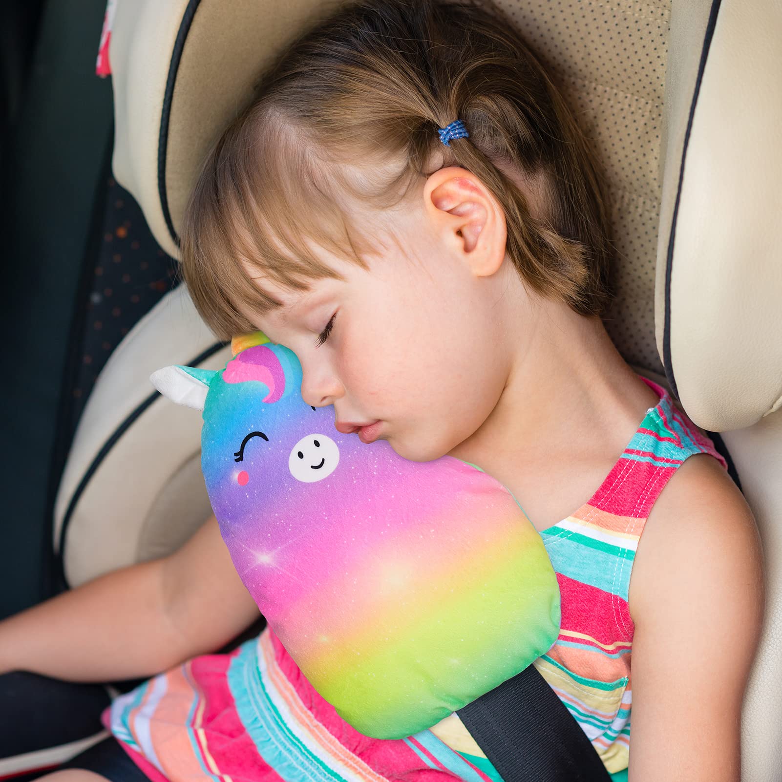 FIODAY - Fundas para cinturón de seguridad de coche para niños, diseño de unicornio, suave para cinturón de seguridad, ajuste de la correa de asiento, almohada para la cabeza del cuello, para niños,