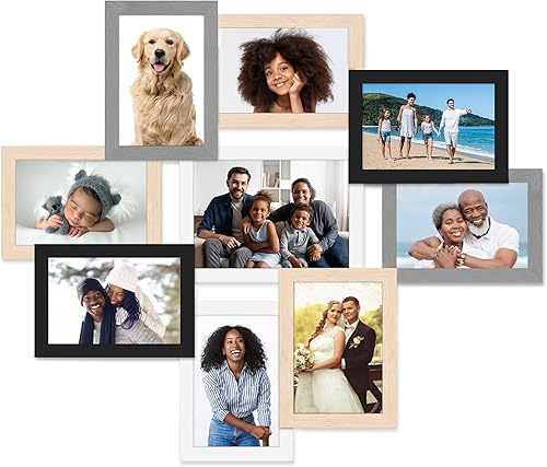 Icona Bay Marcos de collage de fotos, colores mezclados, uno de 5 x 7 pulgadas rodeado por ocho de 4 x 6 pulgadas, 9 aberturas en total, marco