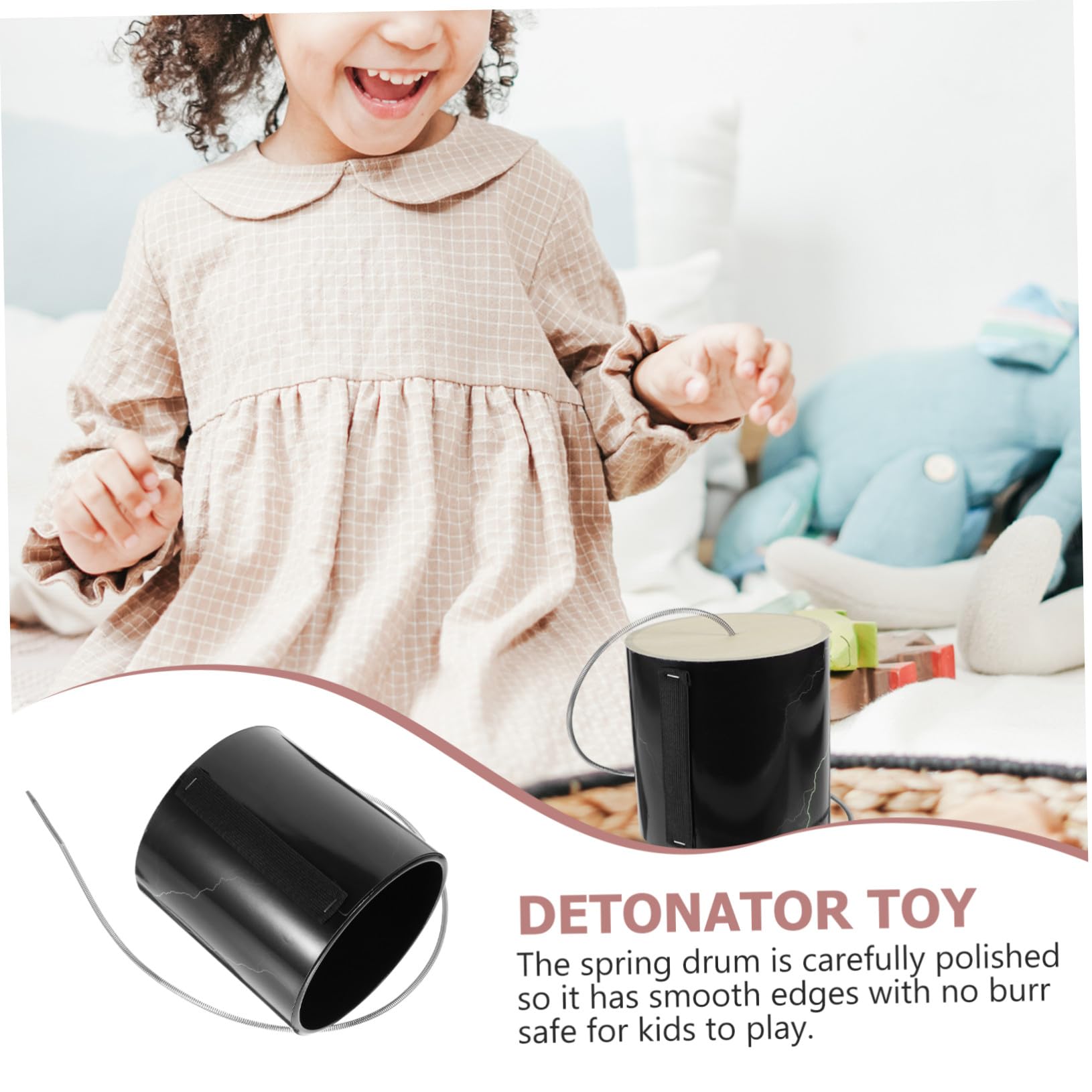 Juguete de Percusión de Resorte Negro de Madera y Metal para Niños