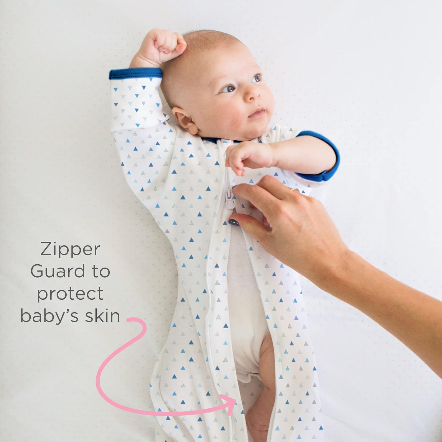 SwaddleDesigns Transitional Swaddle Sack with Arms Up Half-Length Sleeves and Mitten Cuffs, Tiny Triangles, Blue, Small, 0-3mo, 6-14 lbs (Better Sleep for Baby Boys, Easy Swaddle Transition) : Everything Else
