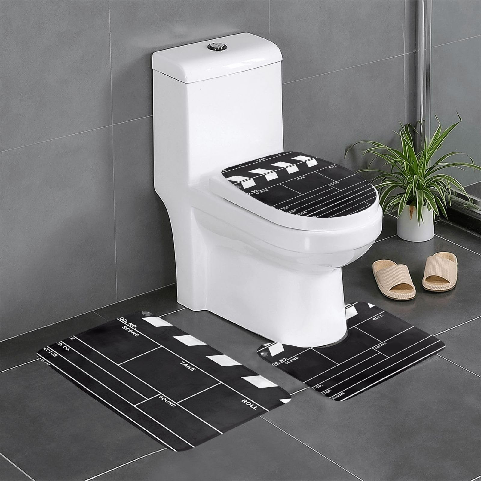 Tapis de salle de bain ultra absorbants lot de 3 au design classique noir pour un sol toujours sec
