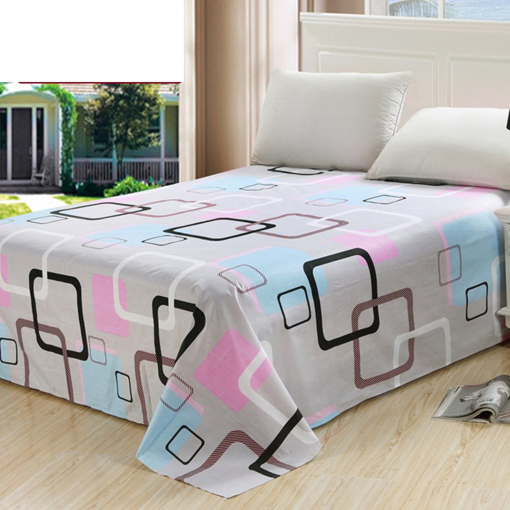 Drap plat en coton imprimé feuilles de printemps 230x250 cm pour lit double