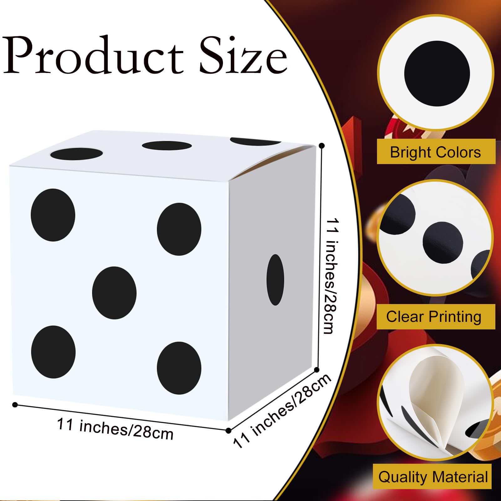 4PCS Large Casino Dice Boxes 11 Inch Casino Theme Party Decoration Jumbo Giant Dice Favor Boxes Bulk for Board Game Night Table Centerpiece Las Vegas Graduation Prom Birthday Party Supply, White