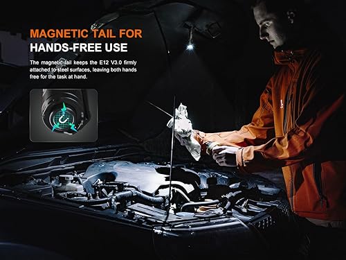 Miniatura 11 de Fenix Linterna E12 V3.0 EDC de 200 lúmenes, 1 batería AA diseñada para llevar a diario con organizador de batería Lumentac