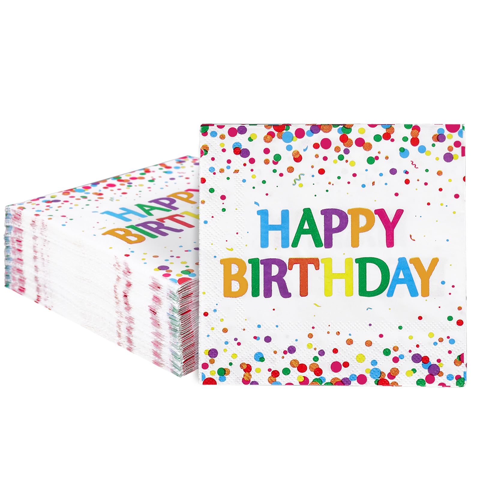 Whaline 100Pcs Happy Birthday Paper Napkin Colorful Dots Cocktail Napkin Thick Disposable Dessert Beverage Napkin for Party Supplies