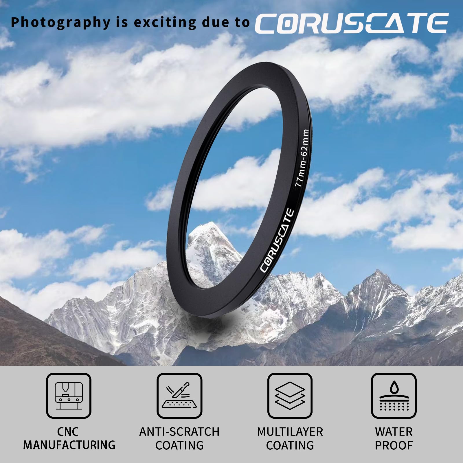 77mm to 62mm Camera Filter Adapter Ring,77mm-62mm Lens Adapter Metal Filter Rings Compatible All 77mm Size Lens and 62mm Thread Size Camera Accessory+1pcs Lens Cleaning Cloth.