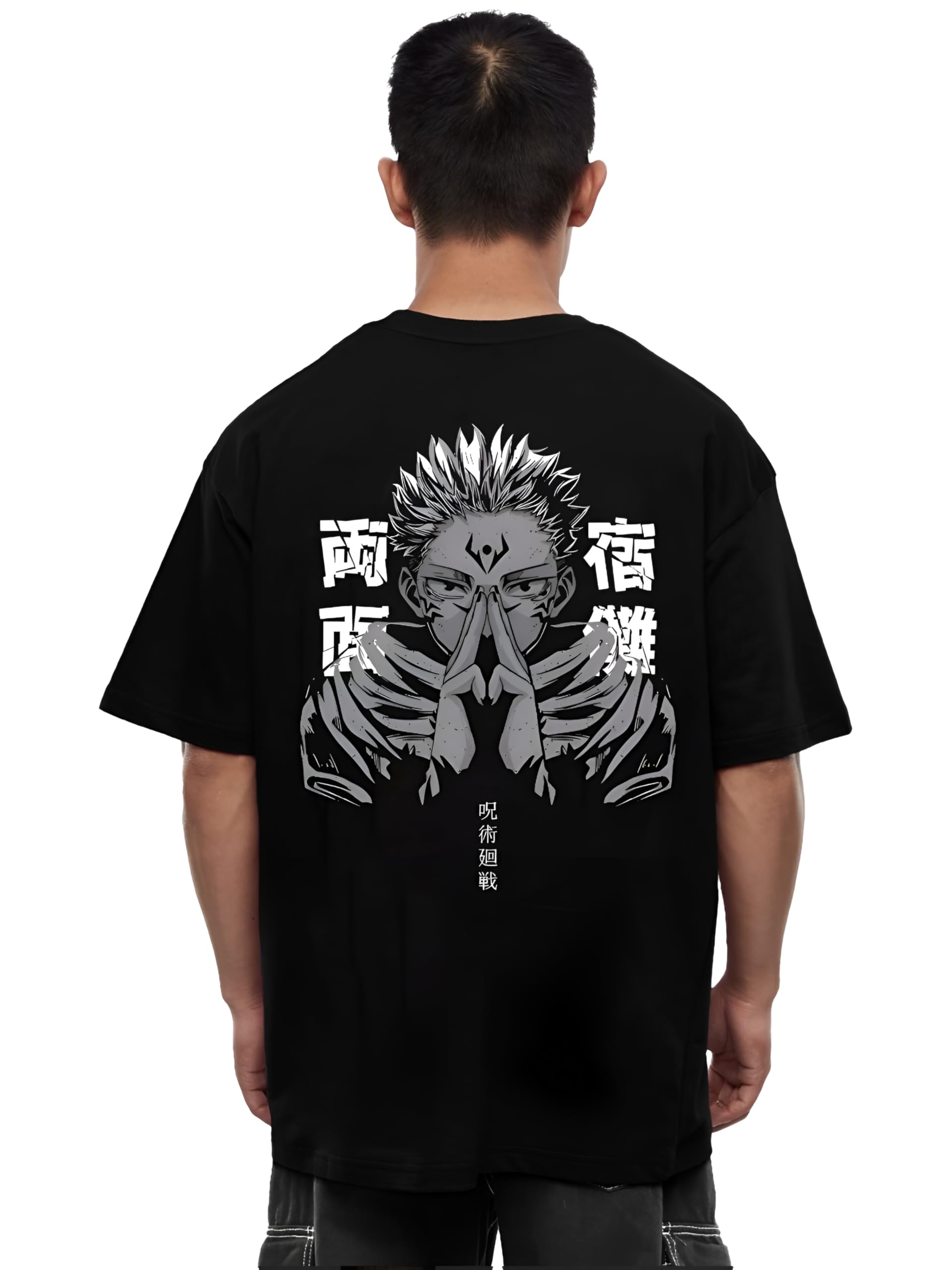 Anime Sukuna Jujutsu Kai Oversized T-Shirt for Men & Women – Japanese Manga Graphic Tee, Streetwear Drop Shoulder Cotton Blend Casual Unisex Shirt, Black-image-22