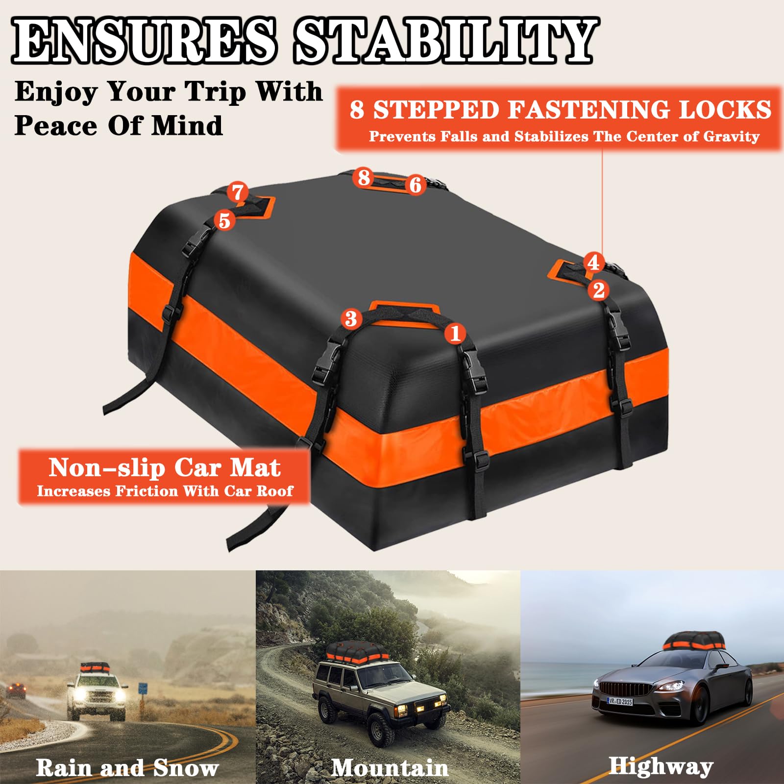 Car Roof Cargo Carrier,15 Cubic Upgrade Waterproof Roof Rack Cargo Bag Soft-Shell Rooftop Cargo Bag Suitable for All Cars,Suitable Suitable for All Cars Camping Storage Bag
