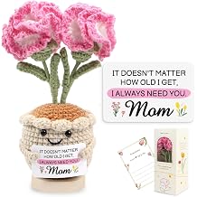 SmartDomo Gifts for Mom from Daughter Son, Handmade Carnation Crochet with Card, Cute Mothers Day, Birthday Gifts for Moms, Mommy, Mother in Law, Mama, Flower Desk Decor