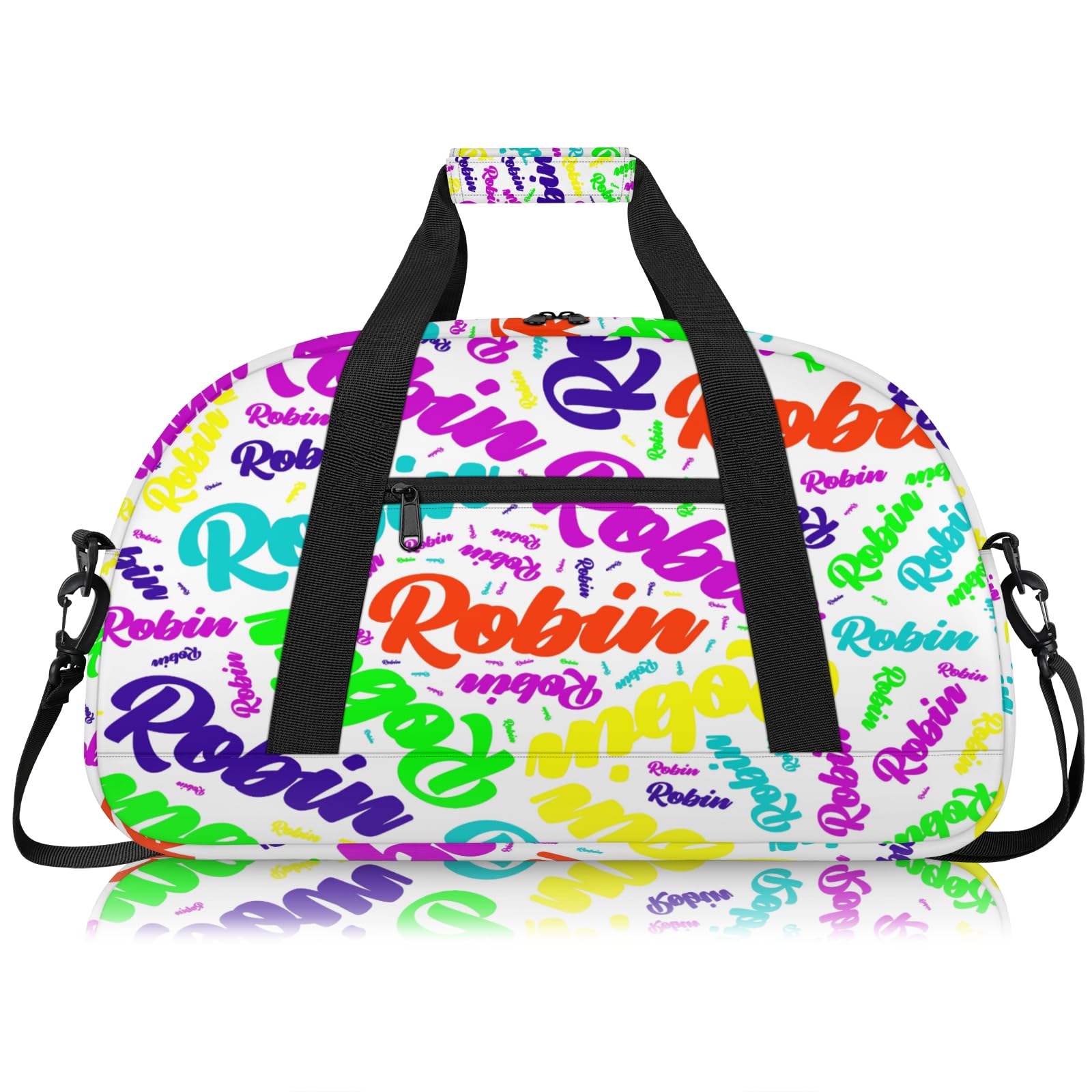 Personalized Sport-Gym-Swimming-Bag for Kids Custom Duffel Travel Bag for Boy Girl Dance Gymnastics Bag Overnight Weekend Bag Colorful Text White