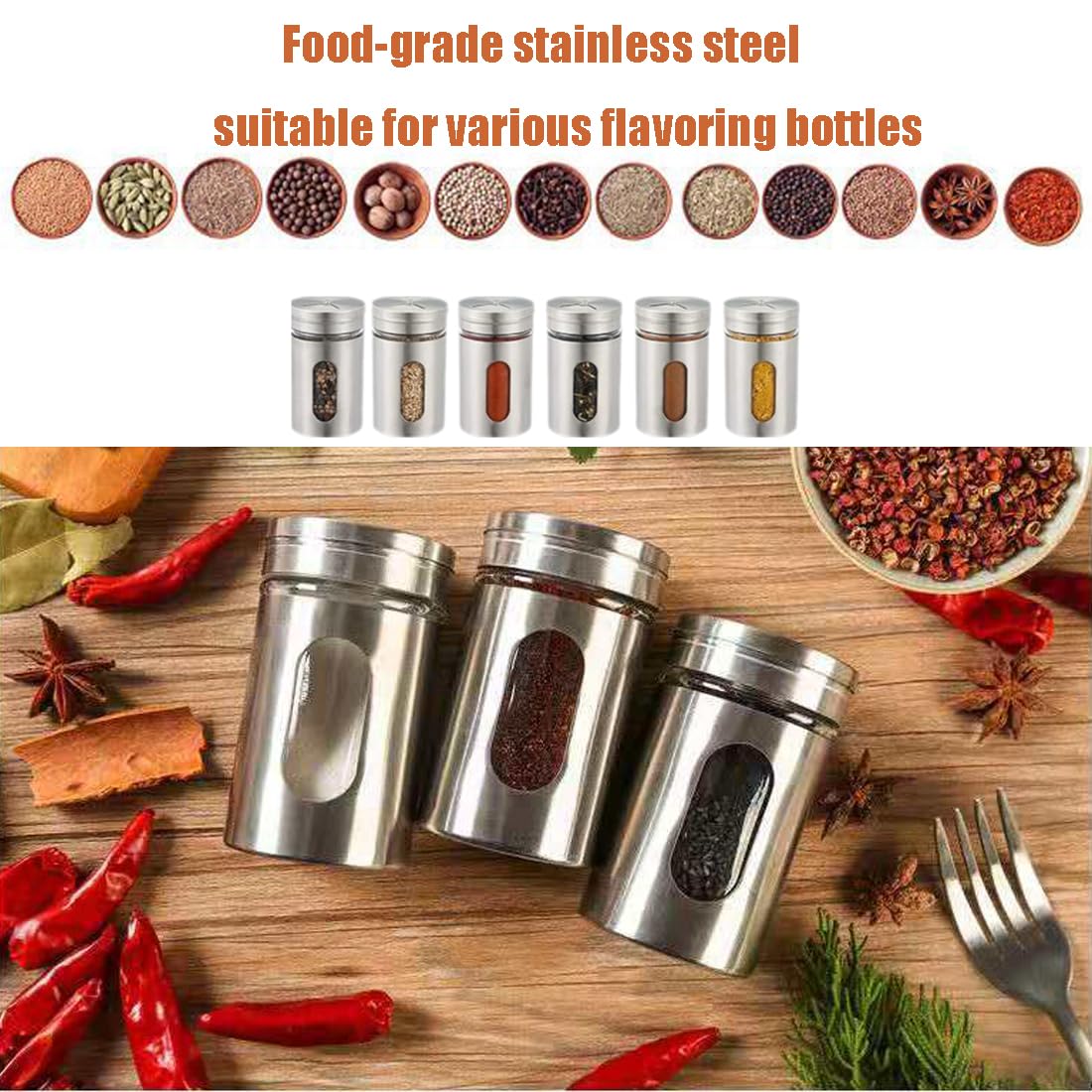 Lot de 6 pots à épices avec couvercle à vis, petites boîtes à épices, récipients à épices de 80 ml, ensemble de pots à épices en verre, organisateur d'épices pour sel, poivre, épices