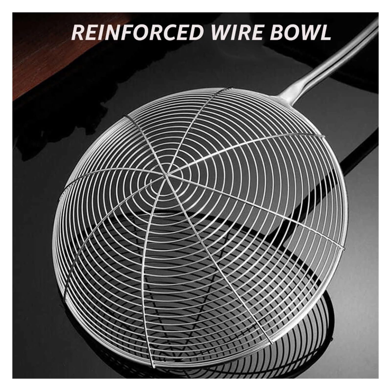 Espumadera Colador de Alambre de araña de Acero Inoxidable 304 for cocinar y freír, colador de cucharón con Mango de Madera-Herramientas de Cocina(1 Set)