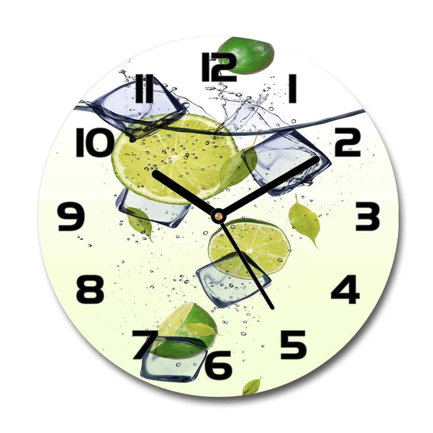 Horloge en verre 60x60cm Tulup pour décorer un salon design avec un visuel de limes et glace