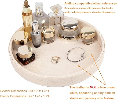 Miniatura 3 de HofferRuffer Bandeja redonda de piel sintética, bandeja decorativa de piel de cocodrilo vegano, bandeja de alimentos para almacenamiento de bebidas,