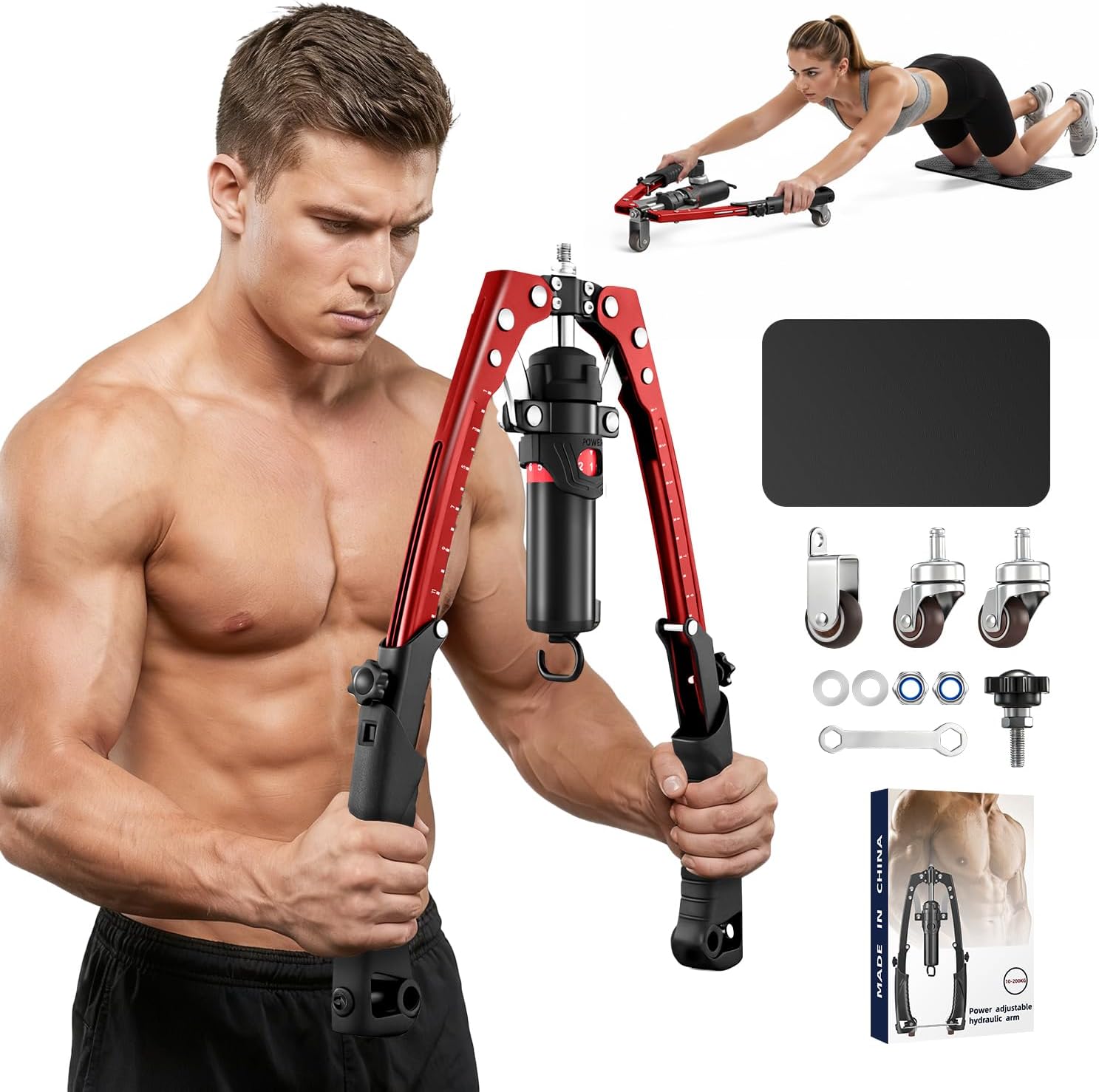 Saker Twister Arm Trainer, 3-in-1 Hydraulic Chest Workout Equipment with Ab Roller Wheel, Adjustable 22-440lbs Arm Trainer for Men & Women, Home Gym for Full Body Training