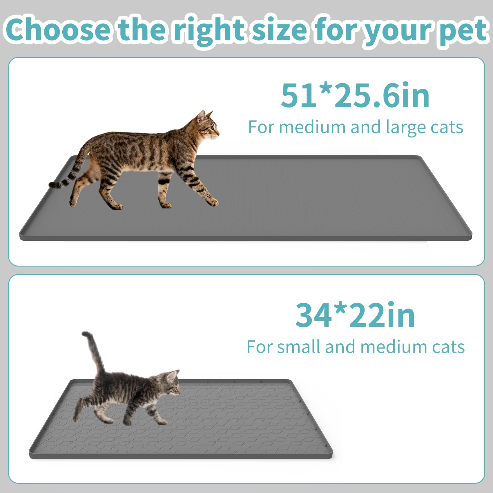 Anzfy Cat Litter Mat, 34" x 22" Silicone Cat Mat for Litter Box, Silicone Cat Litter Box Mat for Scatter Control, Easy Clean, Waterproof and Non-Slip(Grey) - image 5
